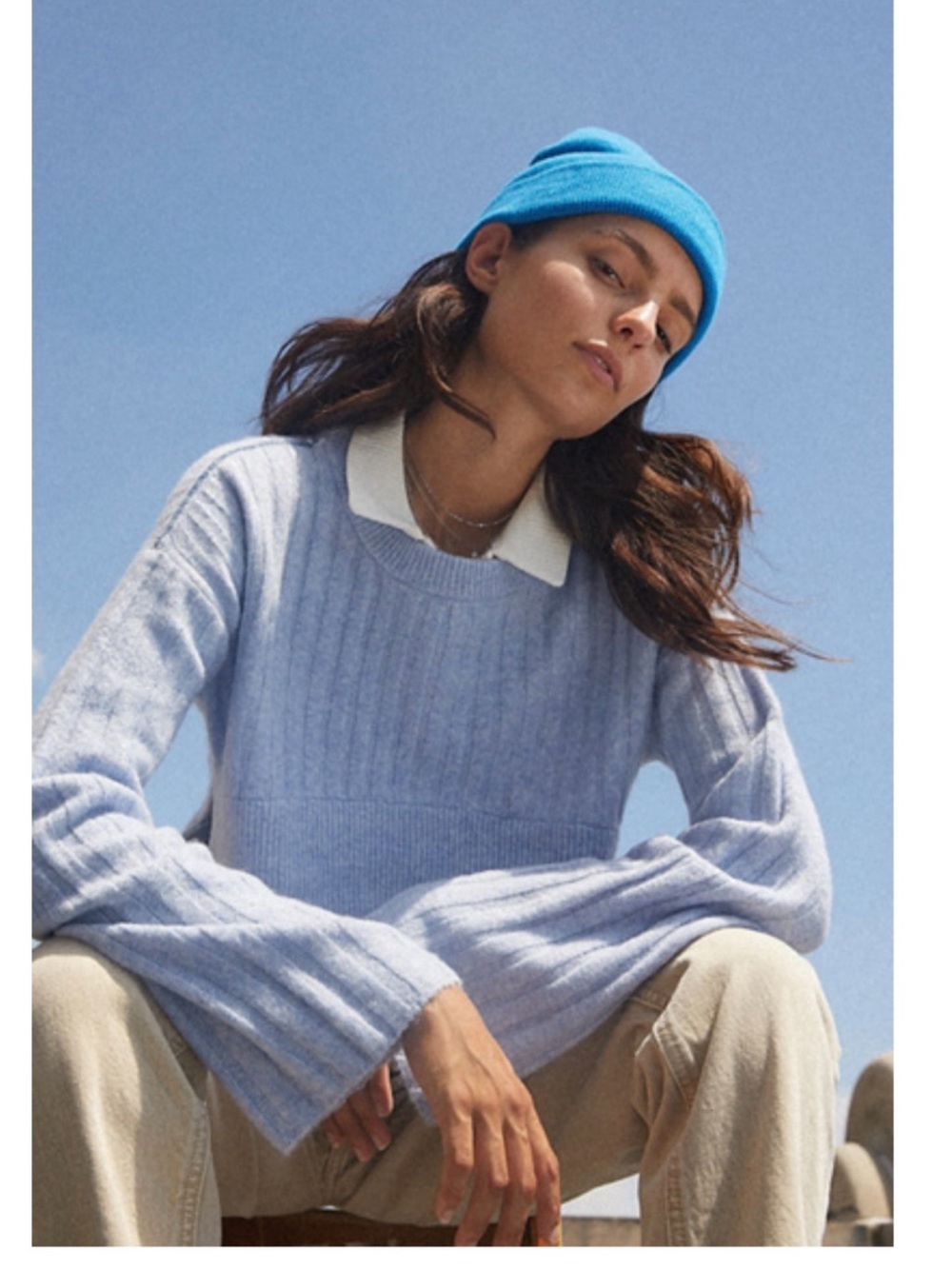 Urban Outfitters UO Alba Cropped Pullover Sweater, Light Blue, Small